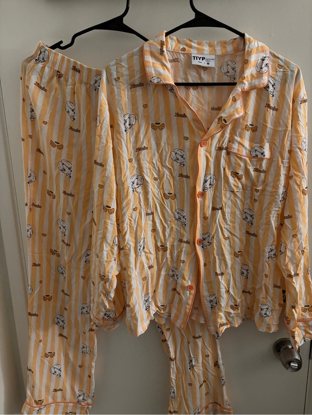BTS Jimin Orange Stripe Pajama Set with Cute Jimin Print